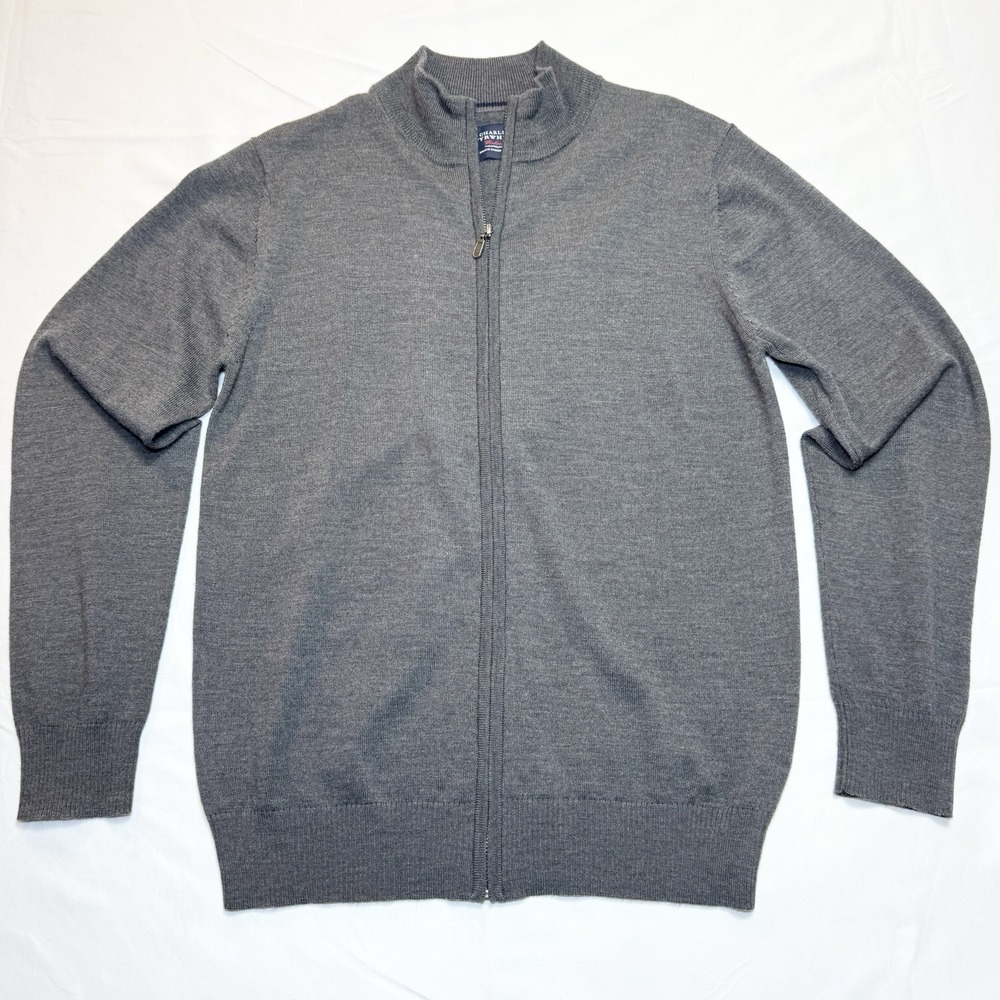 Charles Tyrwhitt Mens 100% Merino Wool Full Zip Cardigan Small Gray Fine Knit
